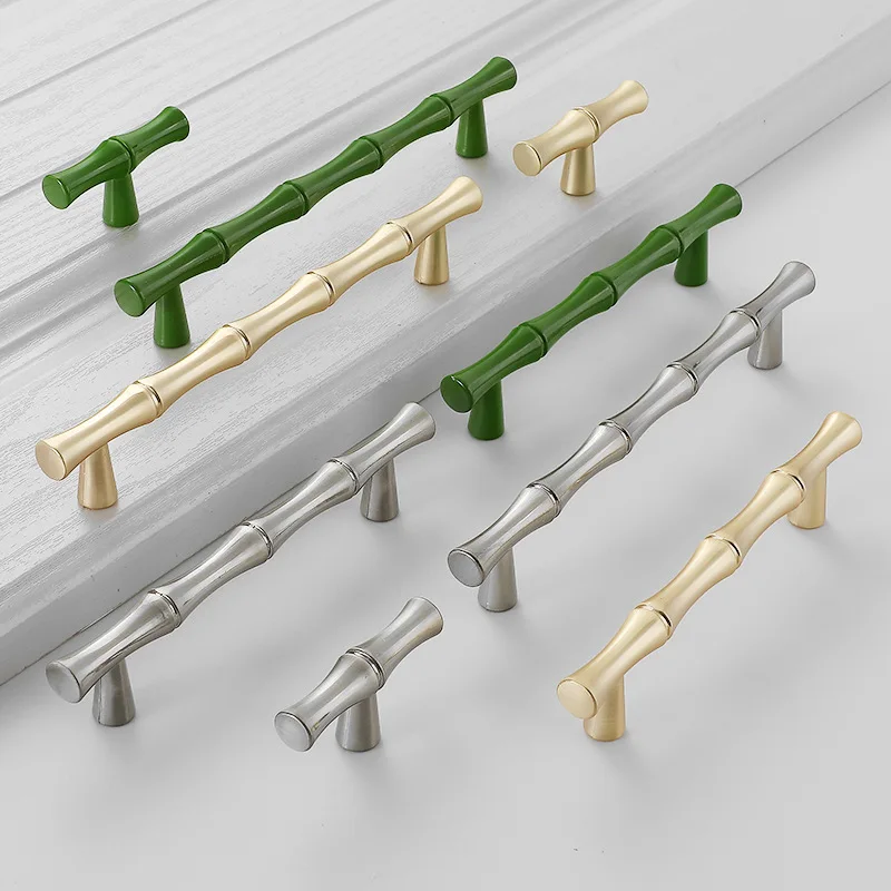 New Chinese Style Kitchen Handle Drawer Dresser Wardrobe Cabinet Door Handle Nordic Style Simple Closet Gold Bamboo Handle