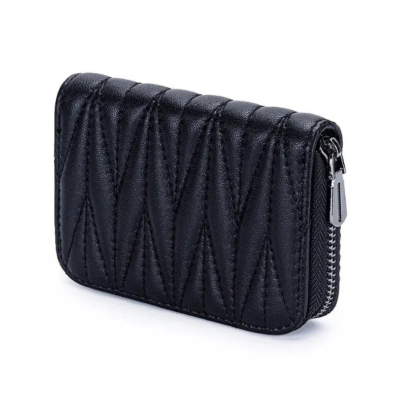 Fashion Women's Card Bag Genuine Sheepskin Leather Designer Wrinkle Credit Cards Holder Coins Organizer Wallet Women Coin Purse