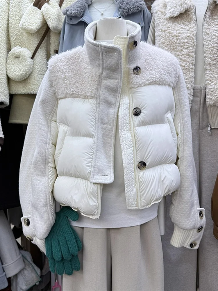 

Faionable Stand Collar Patchwork Color down Cotton Jaet Premium Feel Korean Sle Loose Fit Long Sve Winter Coat