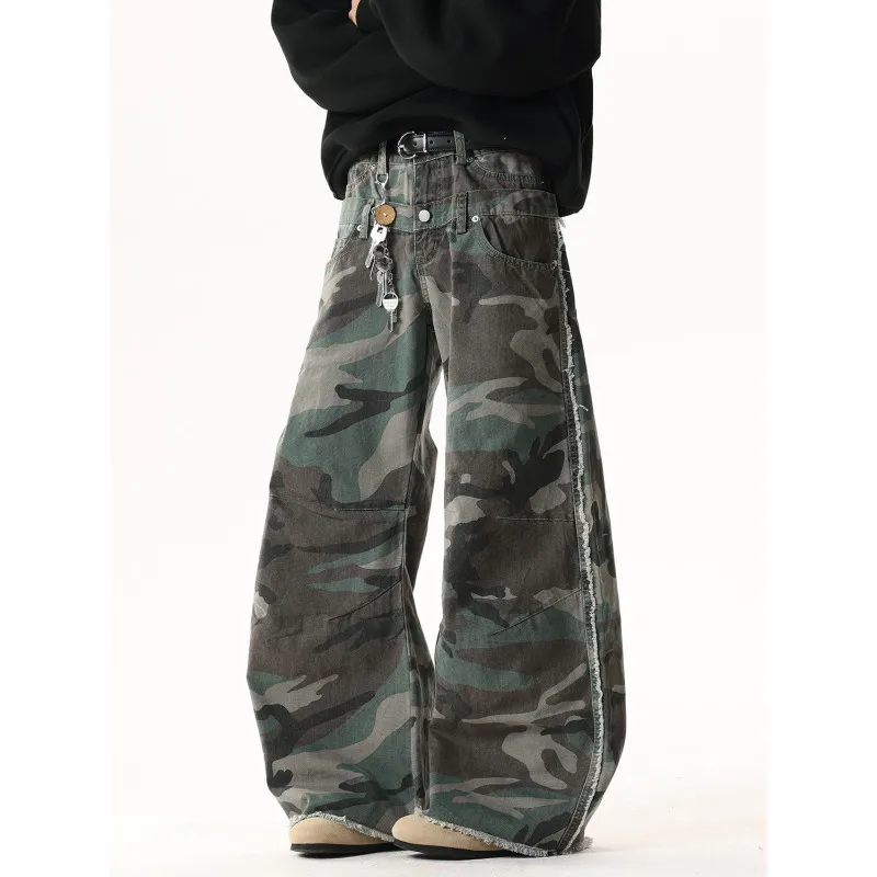【Mirrordust】New Fashion Camouflage Jeans Versatile Simple Elegant Japanese Style Trendy Long Pants Men and Women
