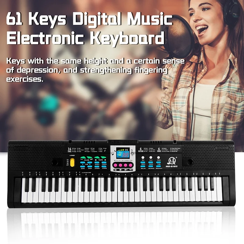 Quality MQ 61 Keys Electronic Piano Digital Music Electronic Keyboard Musical Instrument Gift with Microphone for Kids Beginners