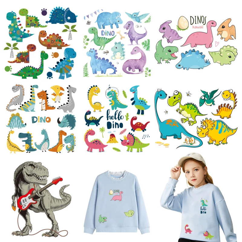 Cute Little Animal Ironing Sticker Small Dinos Patches Washable Heat Transfers DIY Clothes Jeans Appliques Decals Stickers