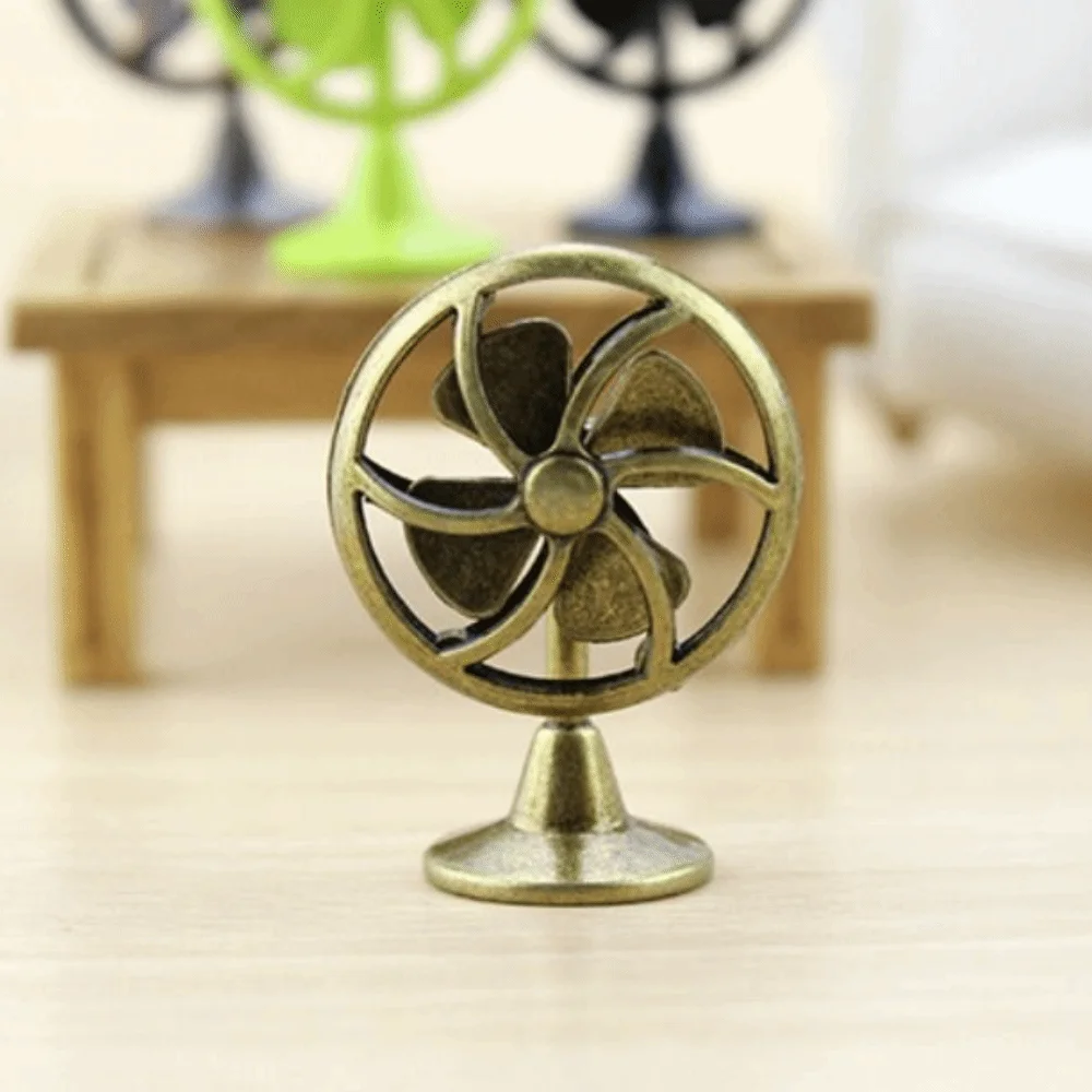 Creative 1:12 Scale Dollhouse Electric Fan Retro Vintage Fan Furniture 4 Fan Blades Play House Mini Fan Model DIY