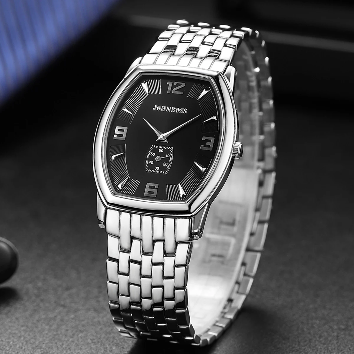 

JS tonneau 6 мм часы из нержавеющей стали черные мужские швейцарские кварцевые часы с сапфировым стеклом и цифрами деловые простые деловые часы
