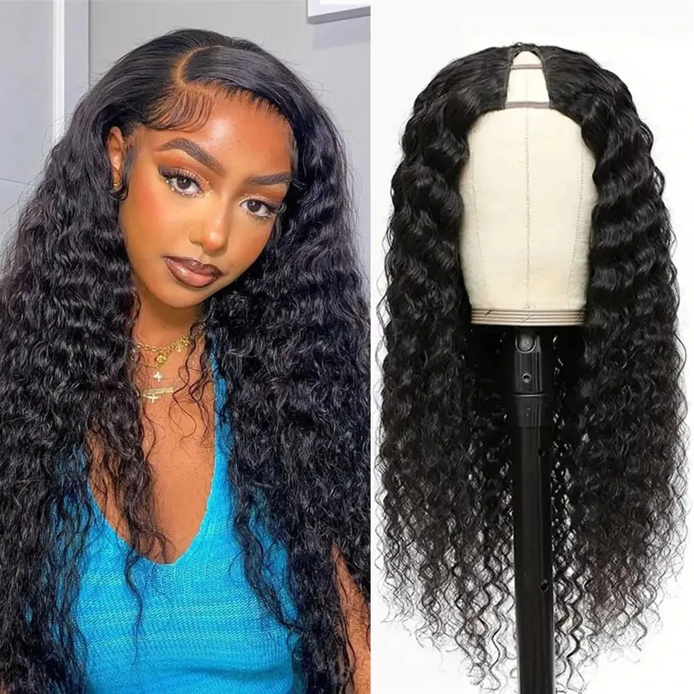 

U Part Wig Human Hair No Leave Out Brazilian Deep Wave Human Hair Wigs for Women U Part Deep Curly Wigs No Glue Wig Virgin 180%