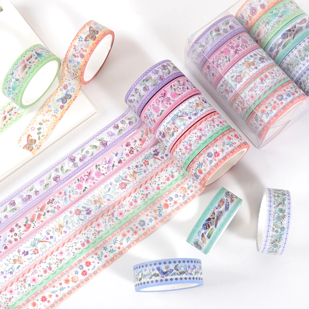 10 ロールの上質な和紙テープ、蝶の植物と花のパターンのクリエイティブな手作り DIY 装飾テープ、ファッション装飾アイテム