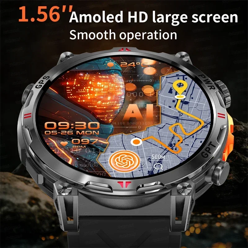 

Smart Watch GPS Fitness Tracking Compass 3ATM 650Mah Call 100+ Sports Watches AI GPT 1.56" AMOLED Smartwatch For Xiaomi Huawei