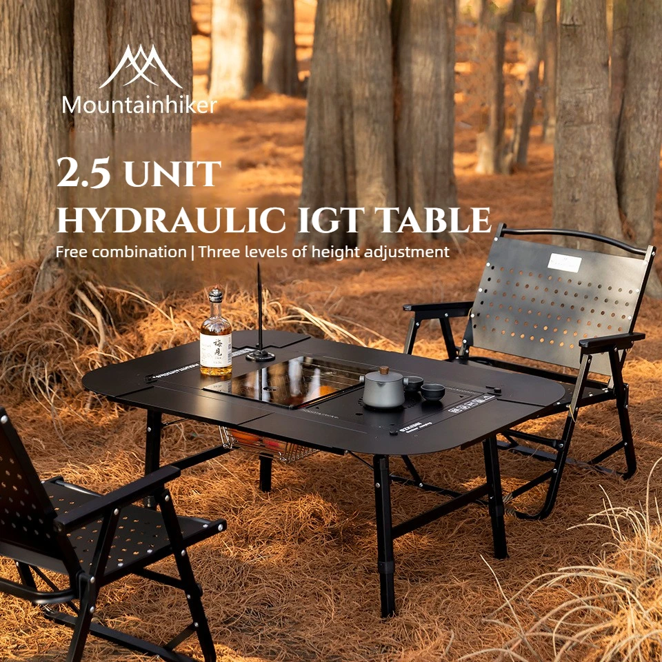 MOUNTAINHIKER 2.5Unit Hydraulischer Outdoor-Klapptisch aus Aluminiumlegierung, tragbarer Hebe-Kombinationstisch für Camping und Wandern