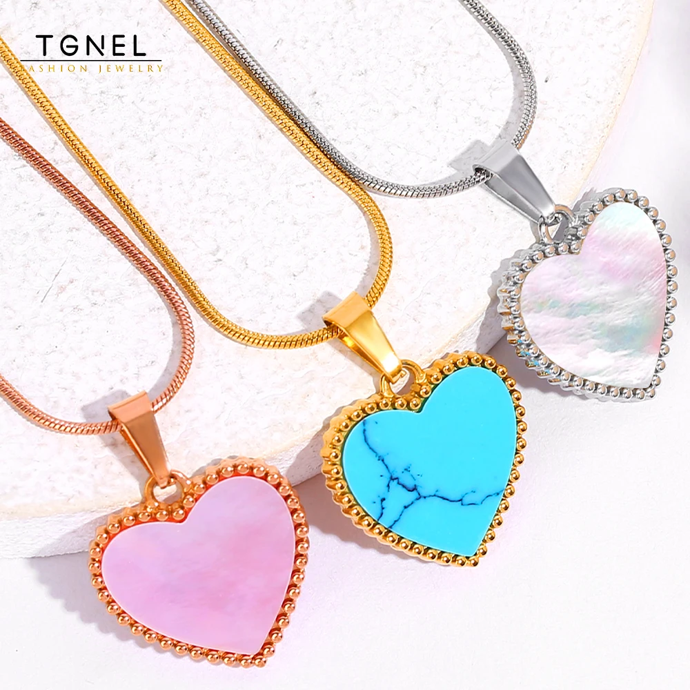 

TGNEL Heart Pendant Necklace for Women Stainless Steel with Adjustable Snake Chain Necklace Fashion Jewelry Party Gift