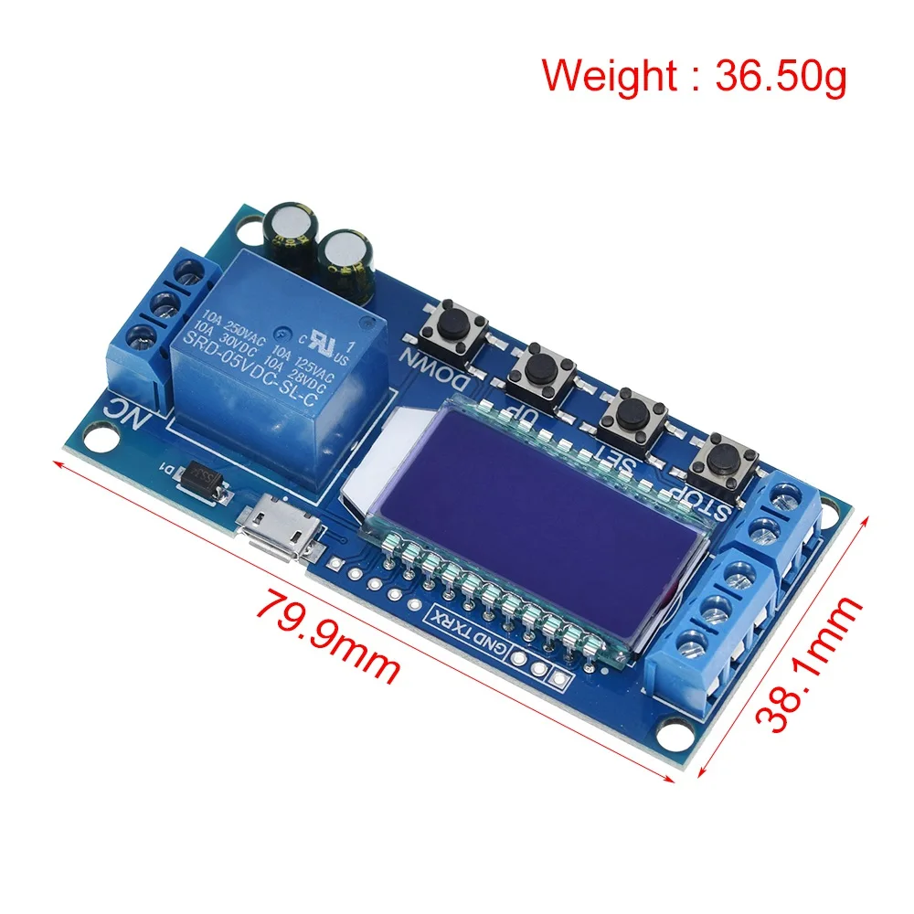 6-30V Micro USB Digital LCD Display Time Delay Relay Module Control Timer Switch Trigger Cycle Module XY-LJ02