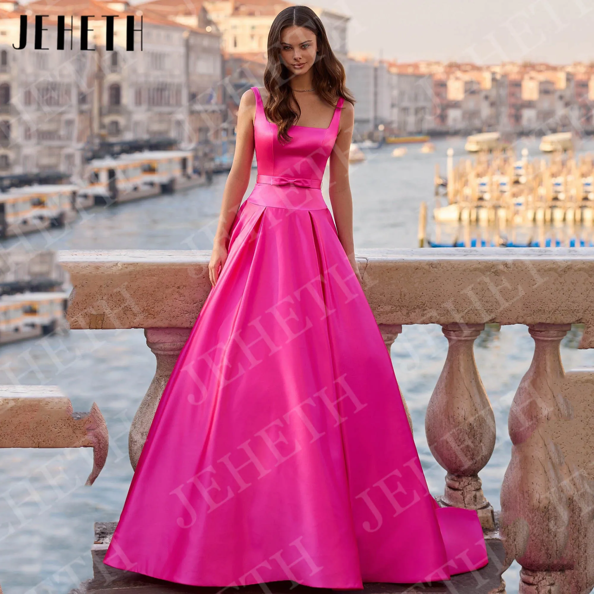 

JEHETH Вечерние платья с квадратным вырезом платья для выпускного вечера элегантное атласное трапециевидное платье для выпускного вечера с открытой спиной Вечерние платья Квадратная шея бальные платья Подгонянные элега