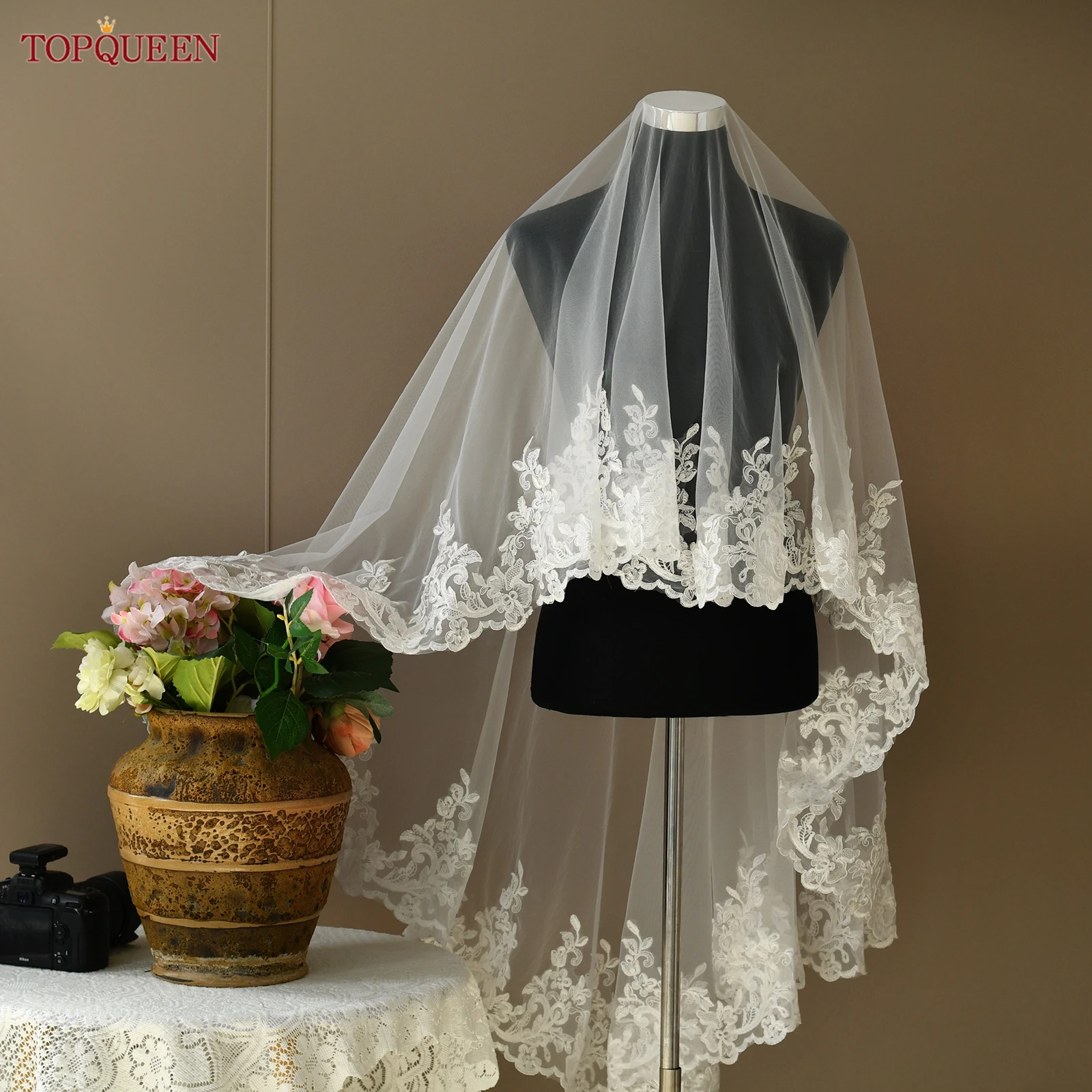 

Свадебная фата TOPQUEEN из кружева, ретро-французский стиль, короткая, романтические свадебные аксессуары, с возможностью индивидуального заказа V279