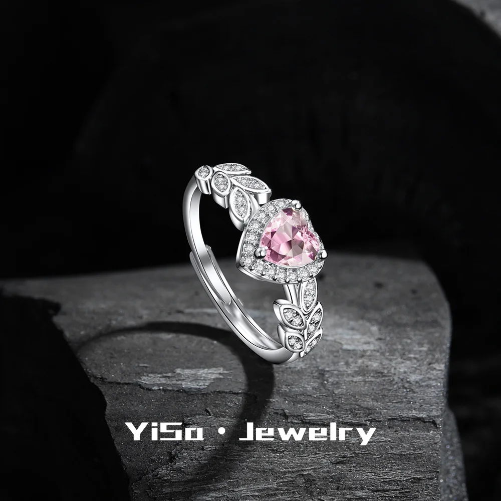 925 sterling zilveren ring roze hartvormige zirkoon luxe opening verstelbaar voor vrouwen bruiloft fijne sieraden accessoires feestcadeau