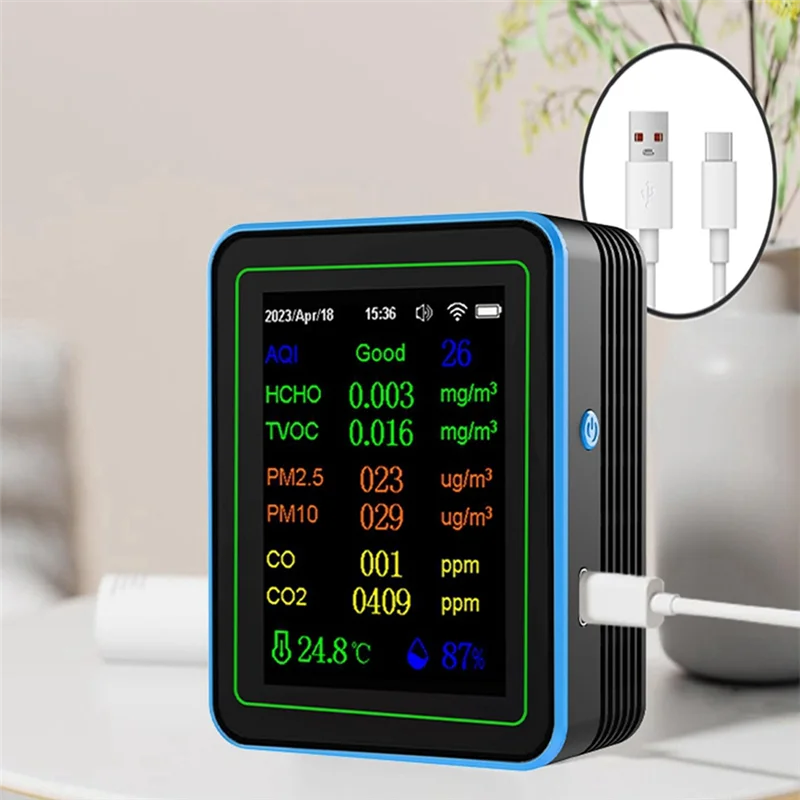 Tuya Wifi 12 In 1 공기 품질 모니터 다기능 PM2.5 AQI PM1O HCHO TVOC CO CO2 스크린 디스플레이 공기 감지기-B12B