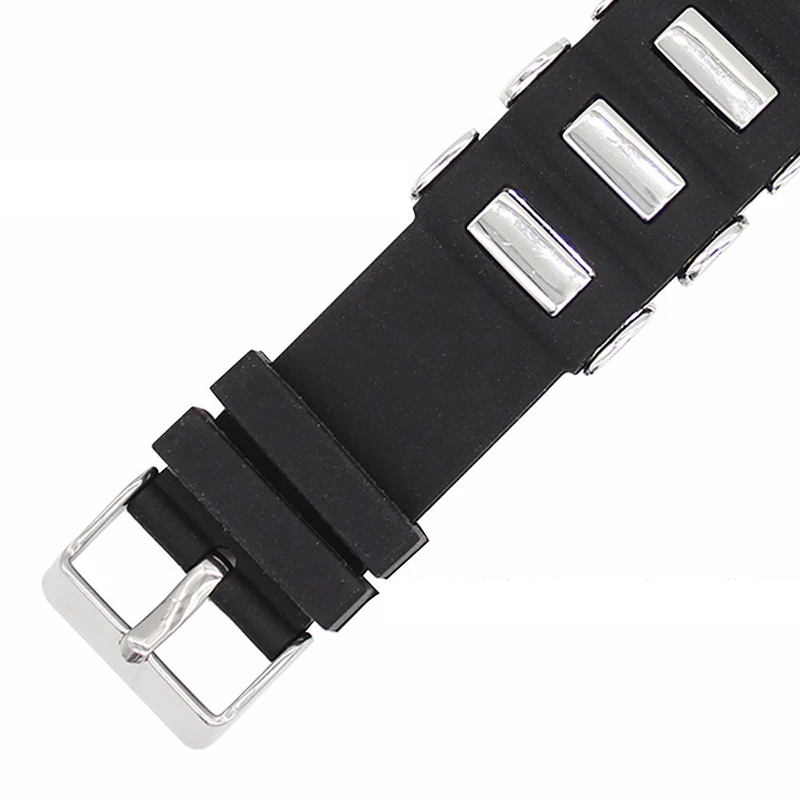 Silicone Watchband 20mm 22mm 24mm 26mm Metal Embedding Waterproof Black Rubber Replacement Bracelet Band Strap Watch Accessories