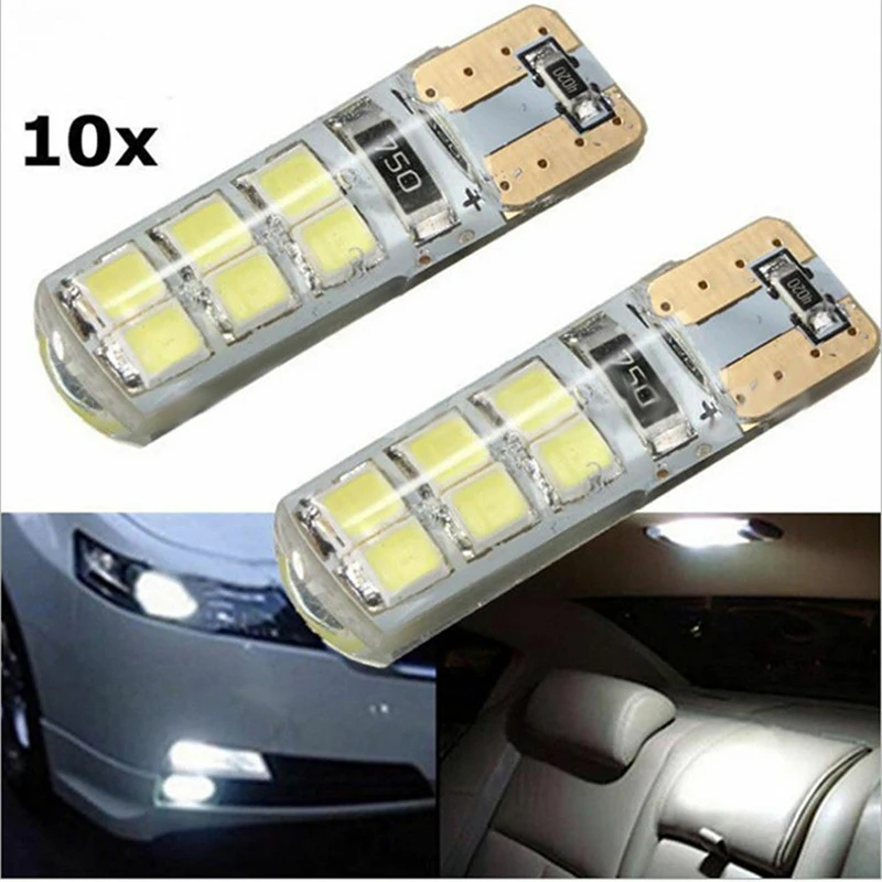 10x Xenon White T10 W5W 12-SMD 2835 LED Canbus Error Free Silica Light Bulbs Kit