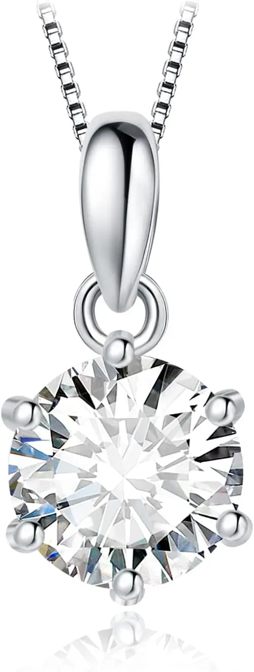 

Колье-солитер с круглым кубическим цирконием 1, 2 или 3 карата для женщин, из стерлингового серебра 925 пробы с покрытием из белого золота 14 карат