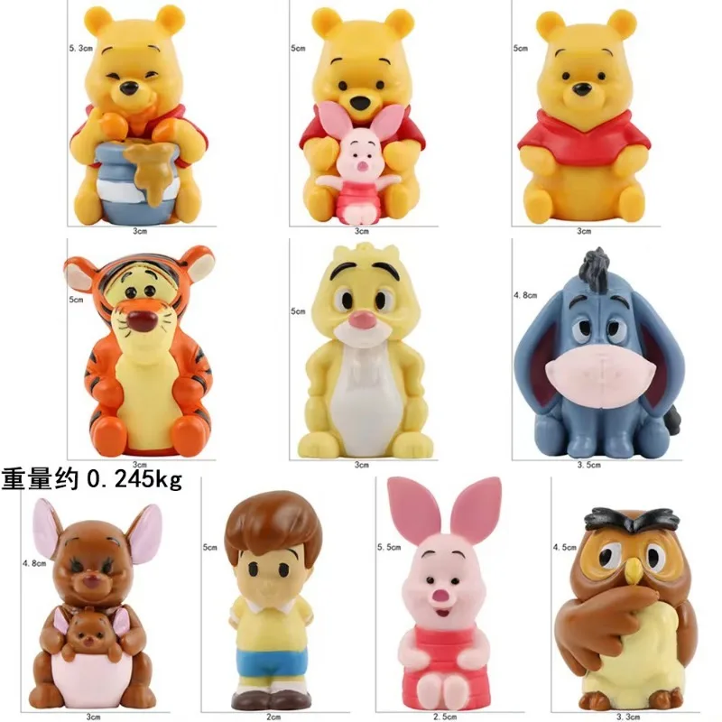 10Pcs Disney The Pooh Bear Piglet Action Figurine Mini Model Hobby Toy PVC Eeyore Tigger Birthday Gift Cake Party Deco Kids Gift