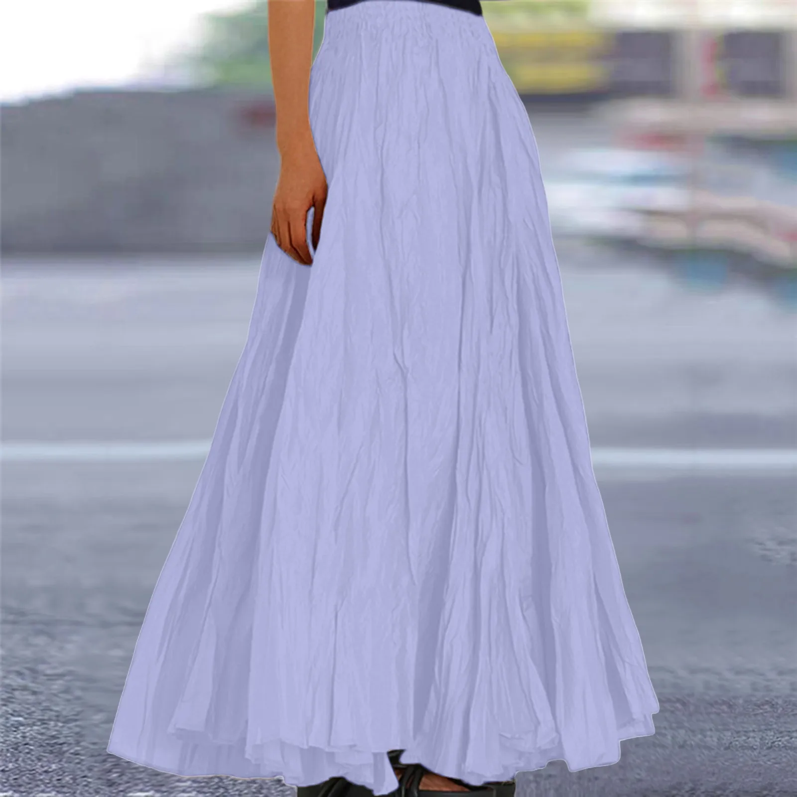 

Elegant High Waist Pleated Maxi Skirt Fashion Casual Soild Color Women's Skirt Summer Ruched Loose Beach Long Skirt For Women