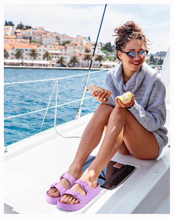 Smile Damen Sommer Bequeme Schaumstoff-Hausschuhe Plateau-Sandalen mit Fußgewölbeunterstützung Slides Verstellbare Schnalle Sommer-Strandsandalen – Detail 19