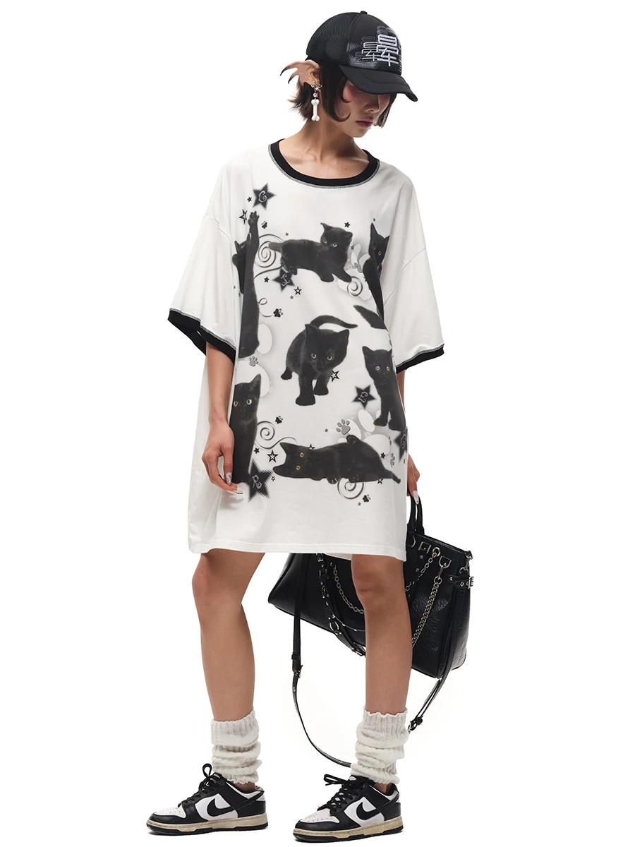 

CFIERCE Street Sle Wide Fit T-irt Bla Print Cotton Polyester Blend Moisture ng round Ne mid Length Summer Top