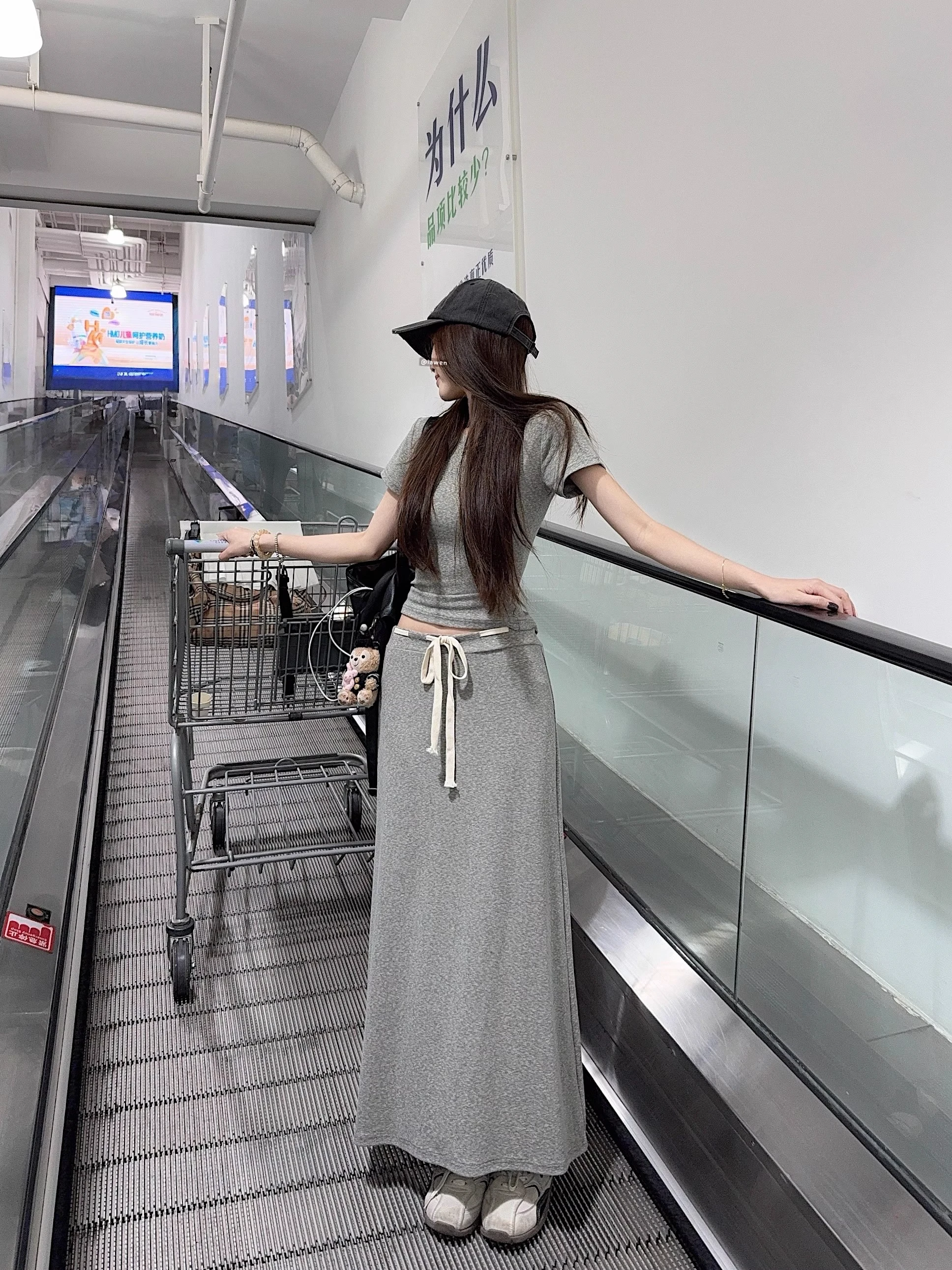 Casual Grey Korean Style Two-Piece Set Women's Summer Short Sleeve High Waist Split  Dress And Long Skirt Ensemble