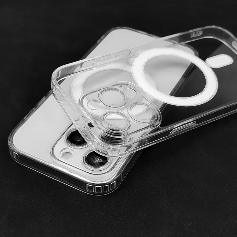 Transparent Magnetic Hard Phone Case For iPhone Air 17 16 15 14 13 12 11 Pro Max Plus Magsafe Wireless Charging Original Cover