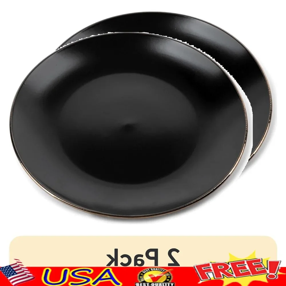 

2 Pack Stoneware Salad Plates Round Microwave Dishwasher Safe Durable Casual Dining Entertaining Everyday Meals Black Onyx
