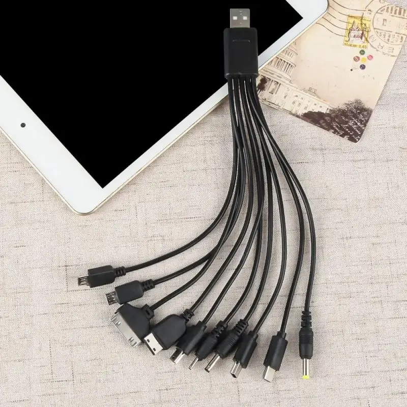 10 to 1 USB Cable Charging Line USB 2.0 A Port Male To 10 Different Multi Plug Connectors Multi-Function Convenient Durable