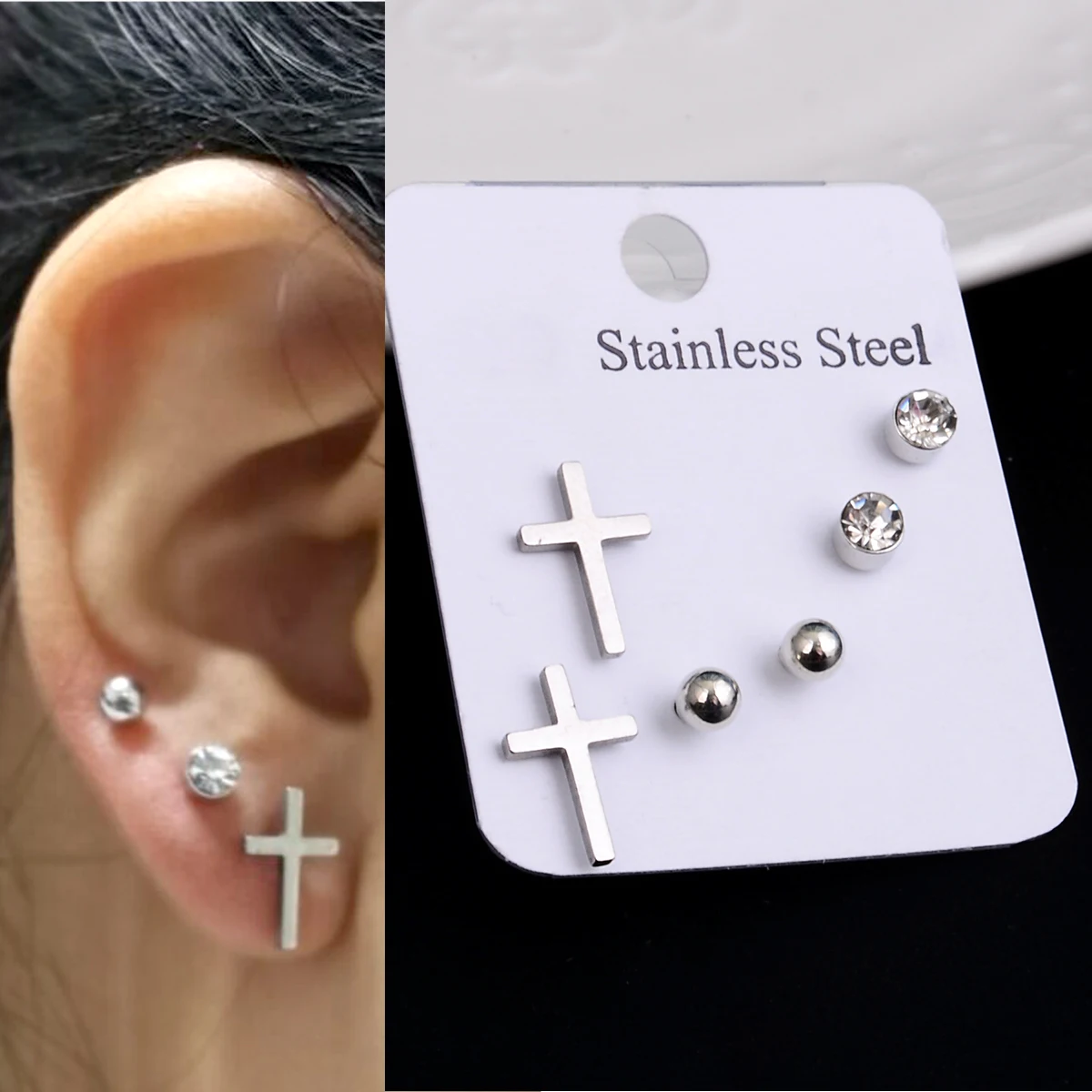Stainless Steel Earrings Sets Small Cute Butterfly Star Moon Heart Studs Punk Piercing Earing Women\'s Minimalist Jewelry