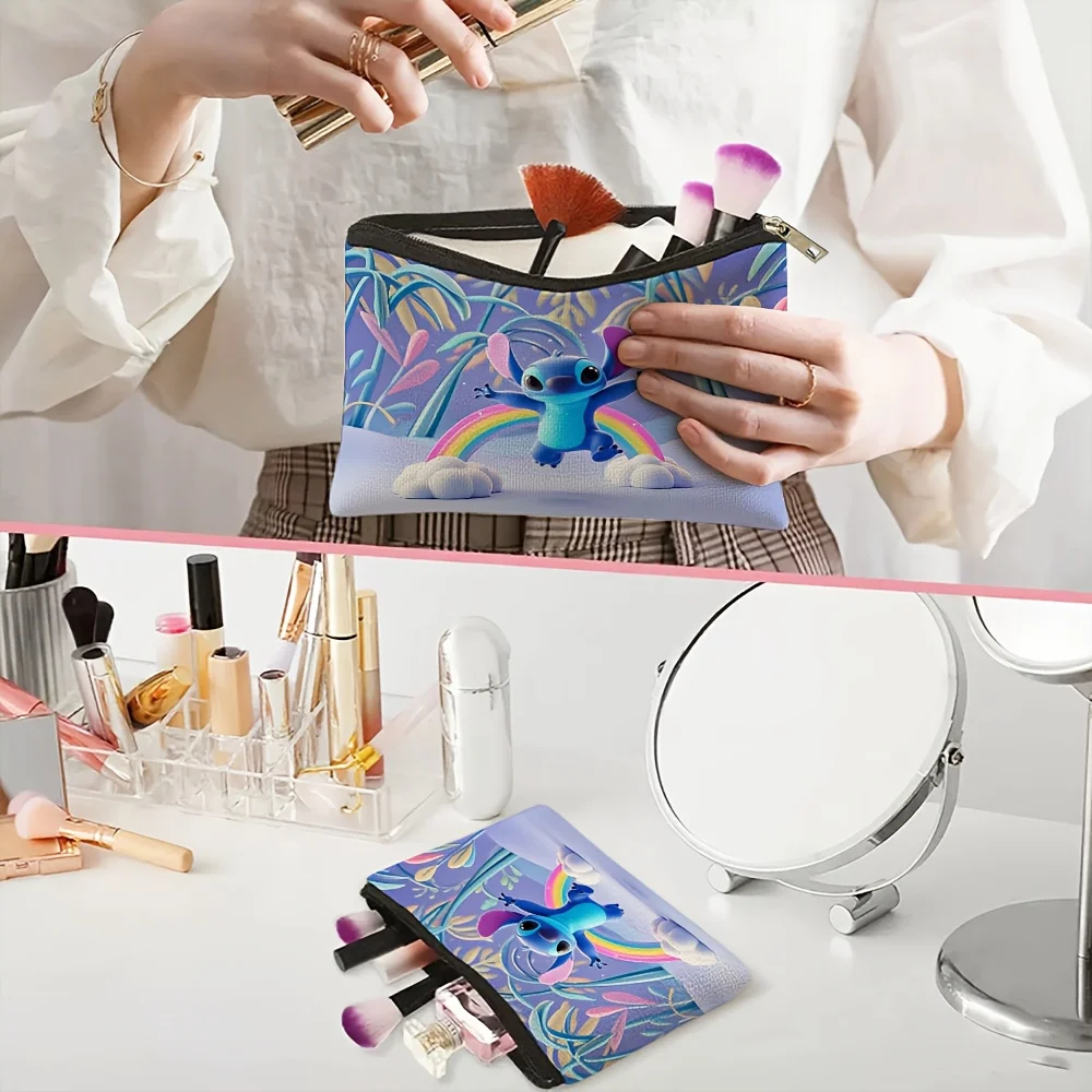 1 حقيبة مستحضرات التجميل ديزني رينبو ستيتش، حقيبة تخزين المجوهرات، حقيبة تخزين مثالية للسفر بسحاب - هدية عيد ميلاد ممتعة