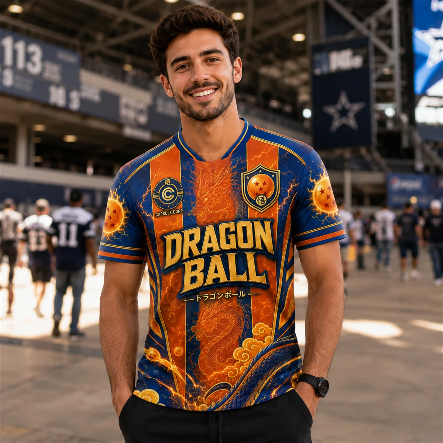 Men Dragon Ball Shenron Anime Jersey Short Sleeve V Neck Graphic Shirt Capsule Corp Y2K Streetwear Sports Top