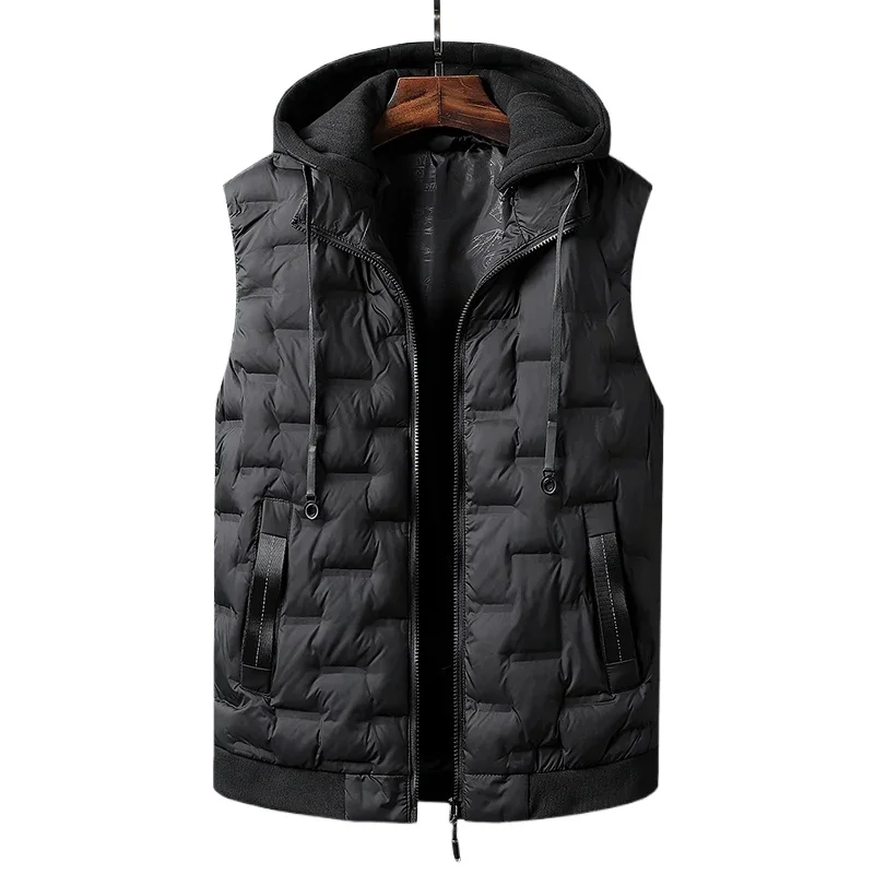 

Мужские жилеты с капюшоном и съемной кепкой, ветрозащитные теплые зимние жилеты для мужчин, однотонный утепленный жилет без рукавов, большие размеры 8XL