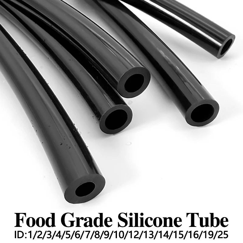 Black Food Grade Silicone Hose ID 1/2/3/4/5/6/7/8/9/10-25mm Non-Toxic Heat Cold Resistant Leakproof Tube for Home Kitchen