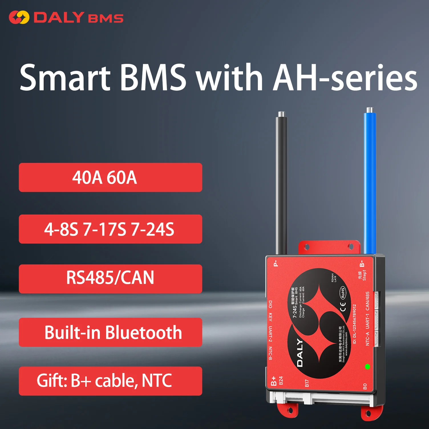 DALY Smart BMS 4S 12V 8S 24V 13S 16S 48V Lifepo4 BMS 40A 60A for 3.7V Battery 18650 Built-in Blutooth UART RS485 e-Bike Scooter