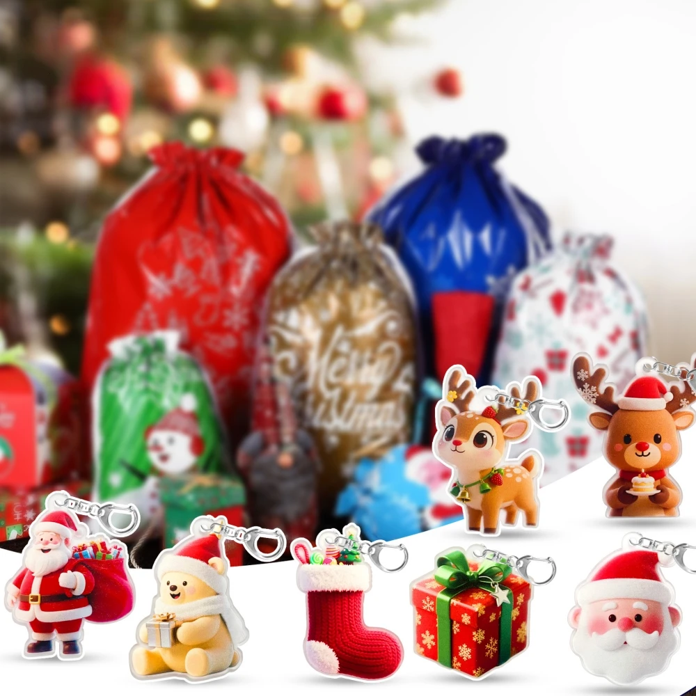 12/24/36 قطعة الاكريليك سانتا ثلج الغزلان موضوع المفاتيح قلادة لعيد الميلاد السنة الجديدة كرنفال حفلة هدية شنطة هدايا بيناتا حشو #5