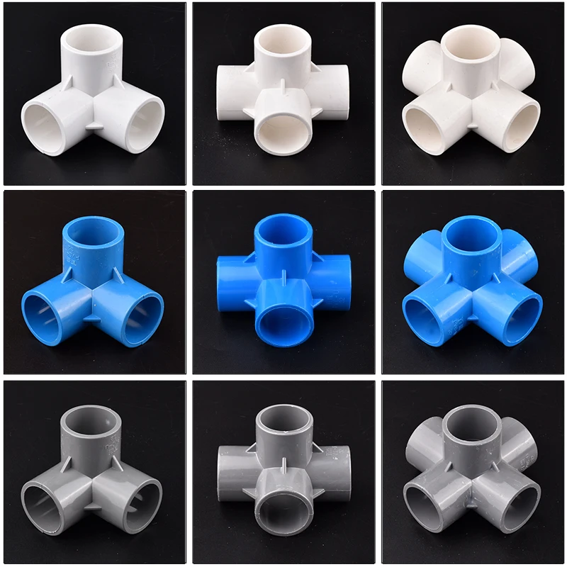 

1Pc 20~50mm Stereoscopic PVC Connector Water Supply Pipe Fittings Garden Irrigation Water Pipe Tee Joints DIY Shelf Accessories