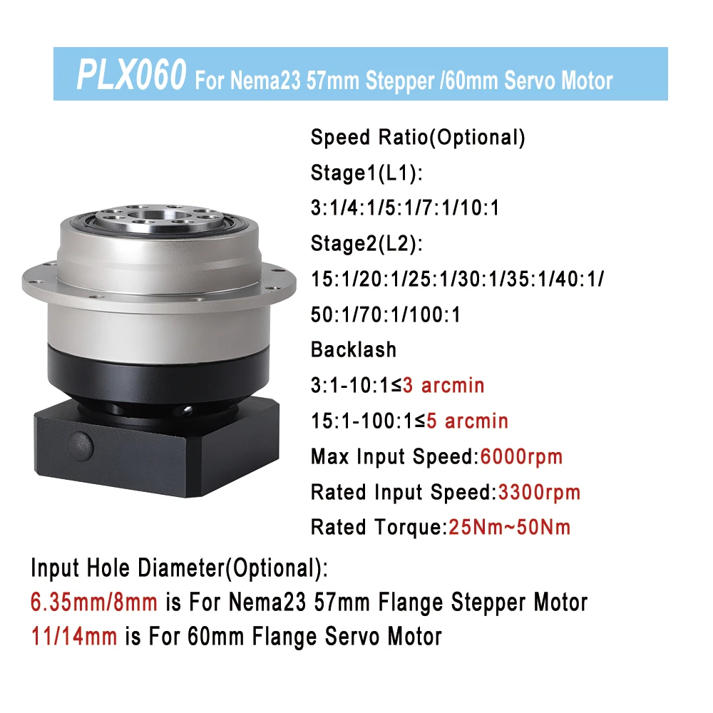 High Precision Helical Planetary Gearbox 3 Arcmin NEMA23/NEMA34 Rotary Reducer 3:1 to100:1 Ratio for 60/80/90/130 Servo Motors