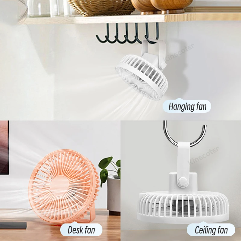 مروحة مكتب صغيرة محمولة بمنفذ USB قابلة لإعادة الشحن ومروحة تبريد متعددة الوظائف قابلة للطي للتخييم في السقف الهوائي