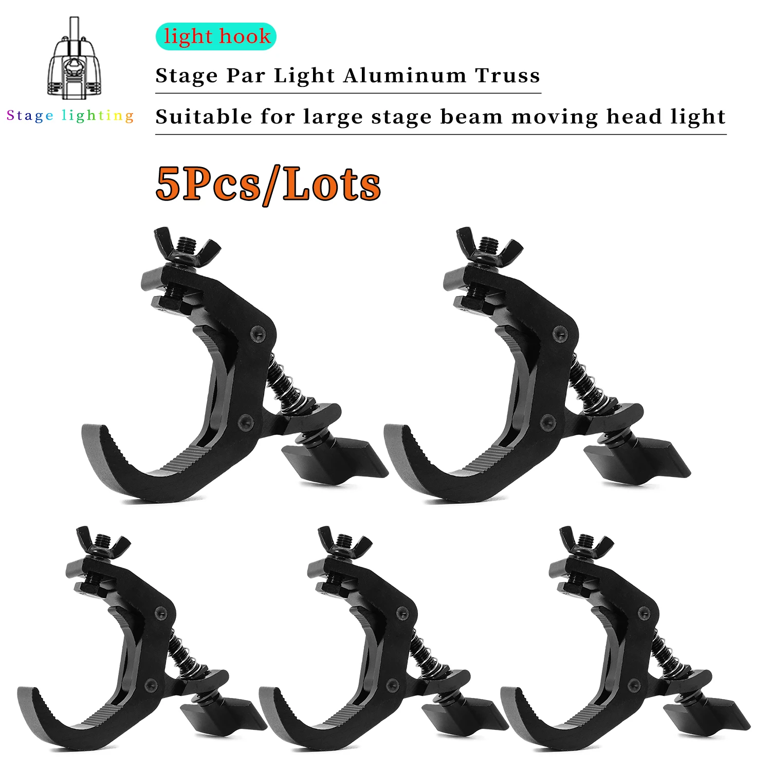 5Pcs/Lots 150kg 40-60mm Hanger Stage Light Alumimun Alloy Clamp Hooks Bracket Stage Durable Heavy Duty Theatre DJ Lighting Kit