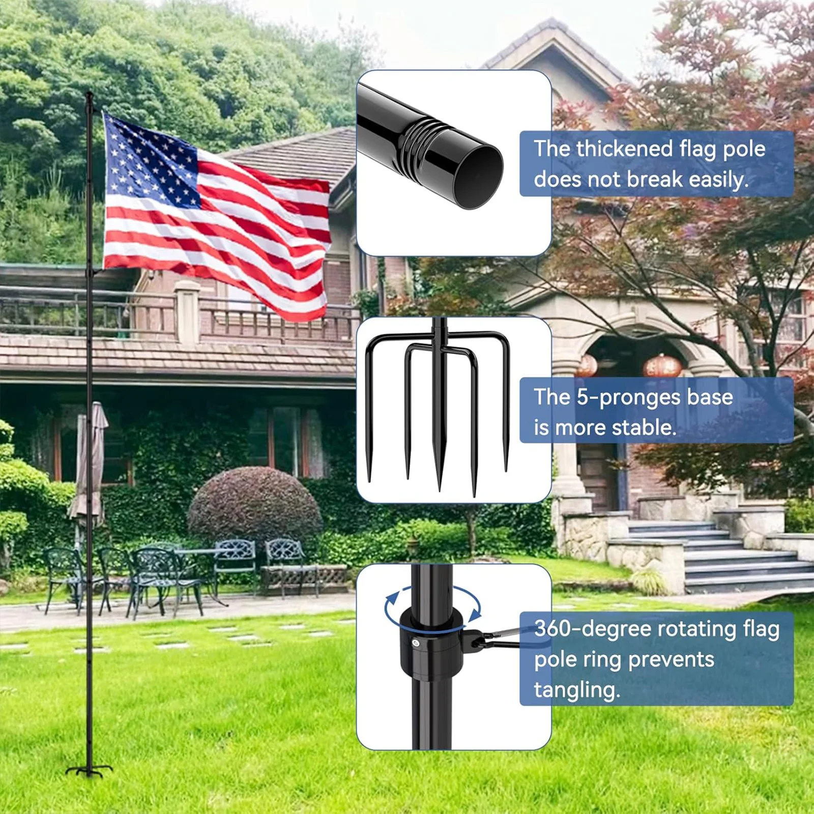 

10FT Heavy Duty Flag Pole Holder Flags Ball Flagpole Topper Heavy Duty Steel Flag Pole for Residential Or Commercial