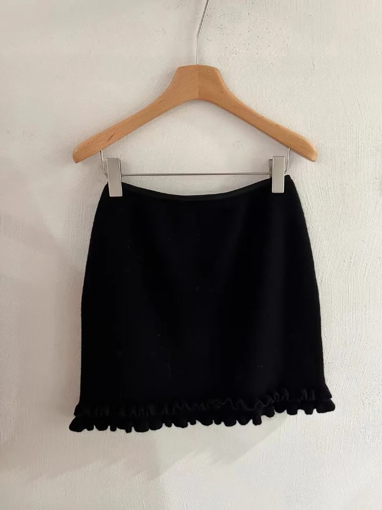 Korean Style Heavy Embellished A-Line  Skirt Women's Winter High Waist Woolen Knit Skirt Short Length Half Body Skirt