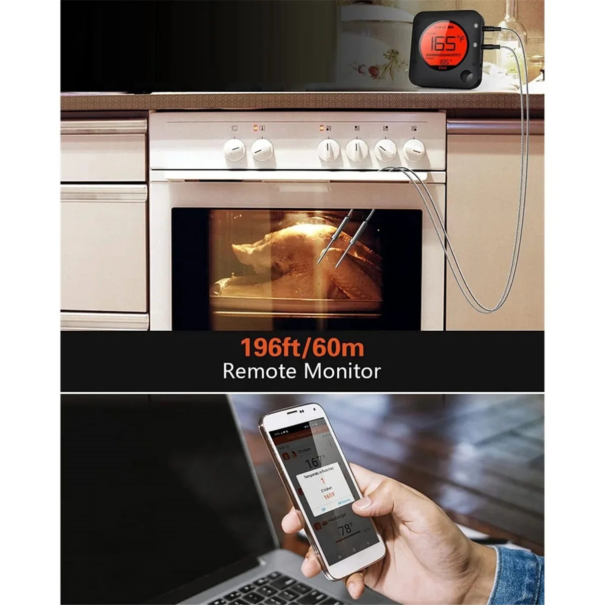 A25I Bluetooth Meat Food Thermometer Wireless Digital Grill Kitchen Thermometer with 4 Probes for BBQ Smoker Oven Cooking