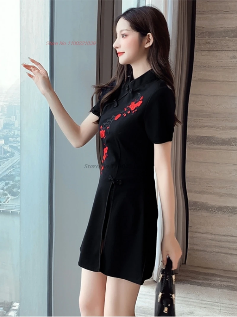 Платье для китайского ночного клуба 2025 года, улучшенное платье Ципао с цветочной вышивкой + шорты, восточное банкетное платье, отель, спа, униформа красоты