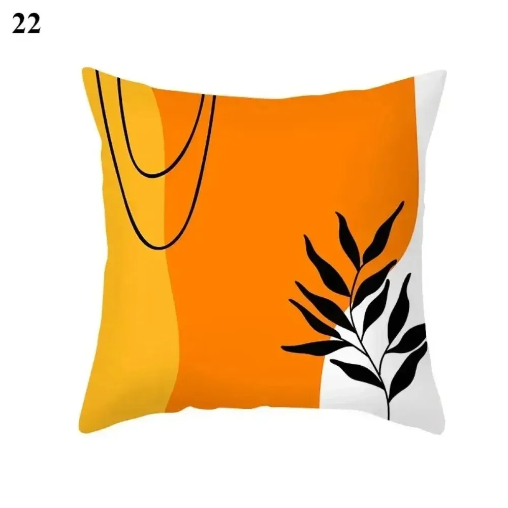 

Boho Orange Abstract Cushion Cover Mid Century Modern Minimalist Leaf Throw Pillow Case for Sofa Living Room Bedroom Decor