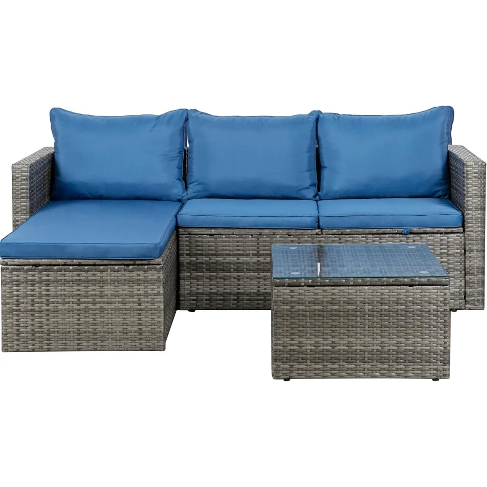 

Outdoor Patio Furniture Sets, Small Outdoor Sofa Patio Sectional Sets 3-Piece All Weather Wicker Rattan Patio Seating Sofas wit
