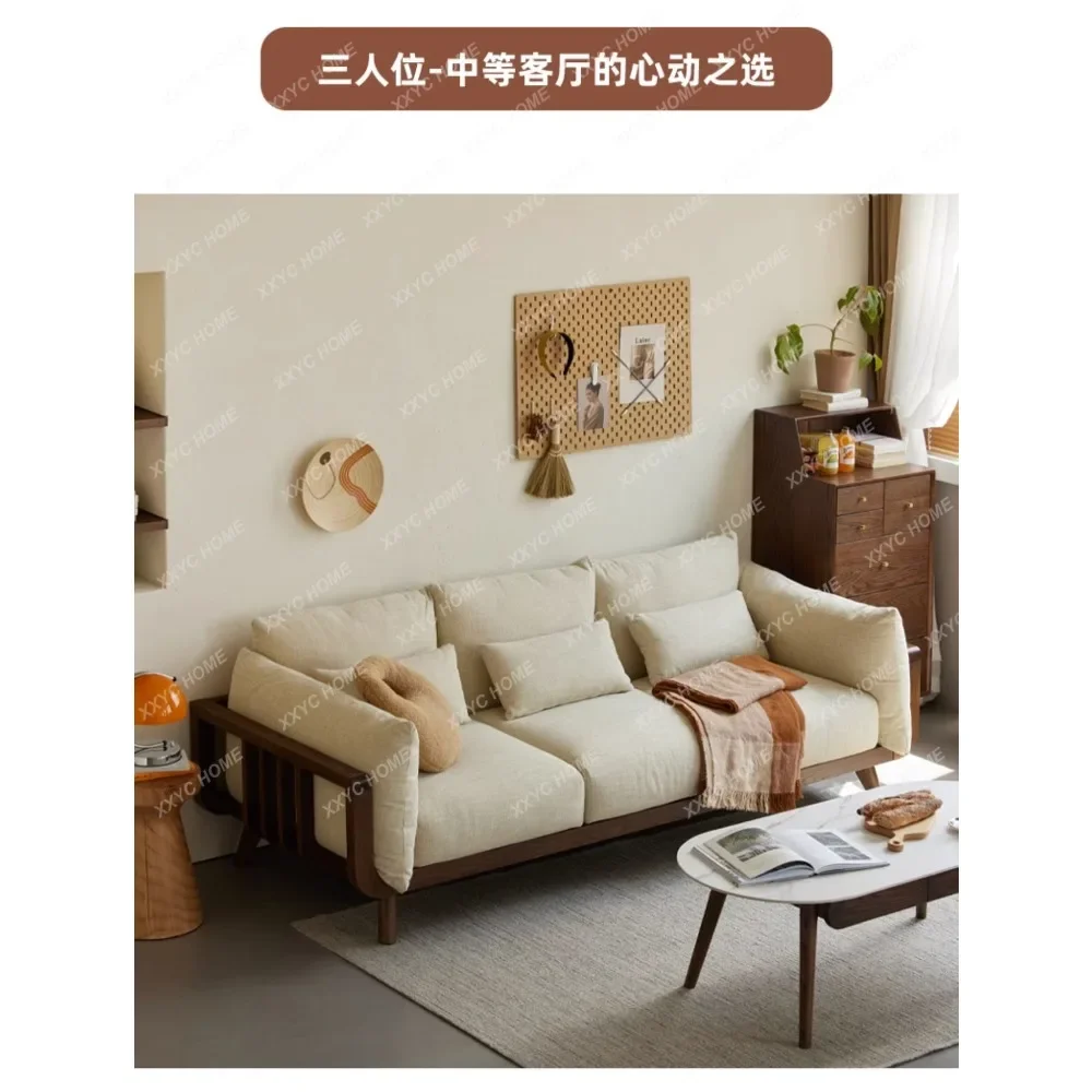 

Solid Wood Sofa Modern Simple Small Apartment Oak Living Room Three-Seat Fabric Sofa S1035