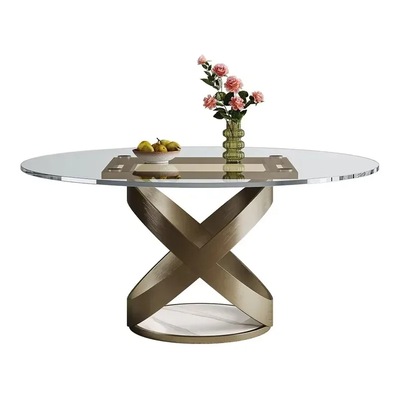Wholesale price Nordic style 3mm tempered glass 8mm dining table modern luxury metal legs 6 seats 3 years warranty new