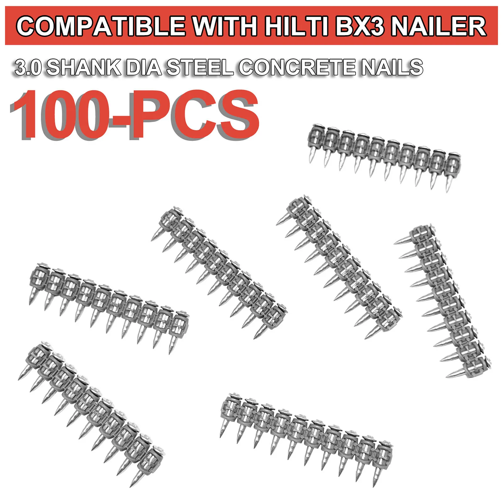 100PCS High Strength 3mm Shank Steel Concrete Nails Compatible with Hilti BX3 22mm Nails for Heavy Duty Construction Fixing