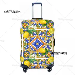 Custom Mediterranean Summer Fruit Lemons Tiles Luggage Cover Elastic Travel Suitcase Protective Covers Fits 18-32 Inch